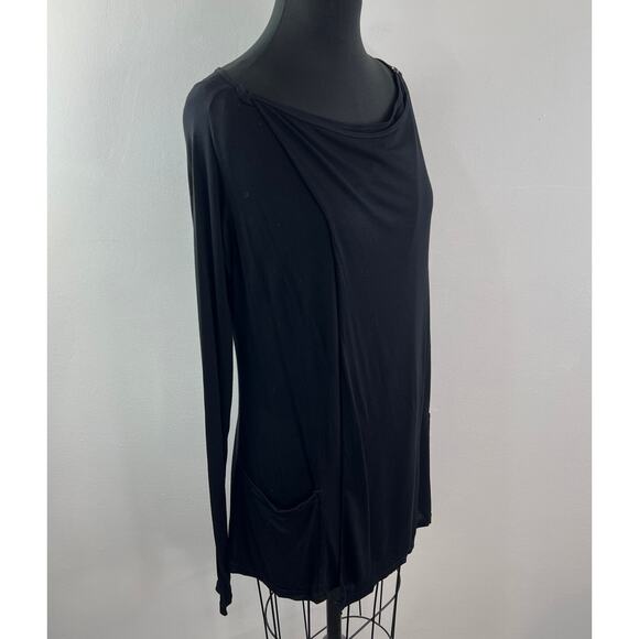 Hard Tail Black Top Boat Neck Asymmetrical Loose Fit Long Sleeve Size Medium M - Picture 5 of 8